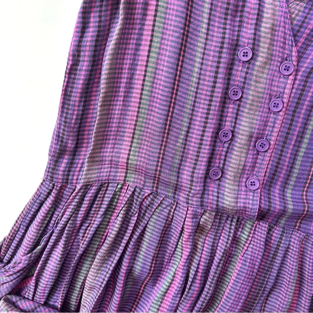 Lipstick Vintage Retro Purple Plaid V-Neck Rayon Sleeveless Dress - Picture 4 of 7